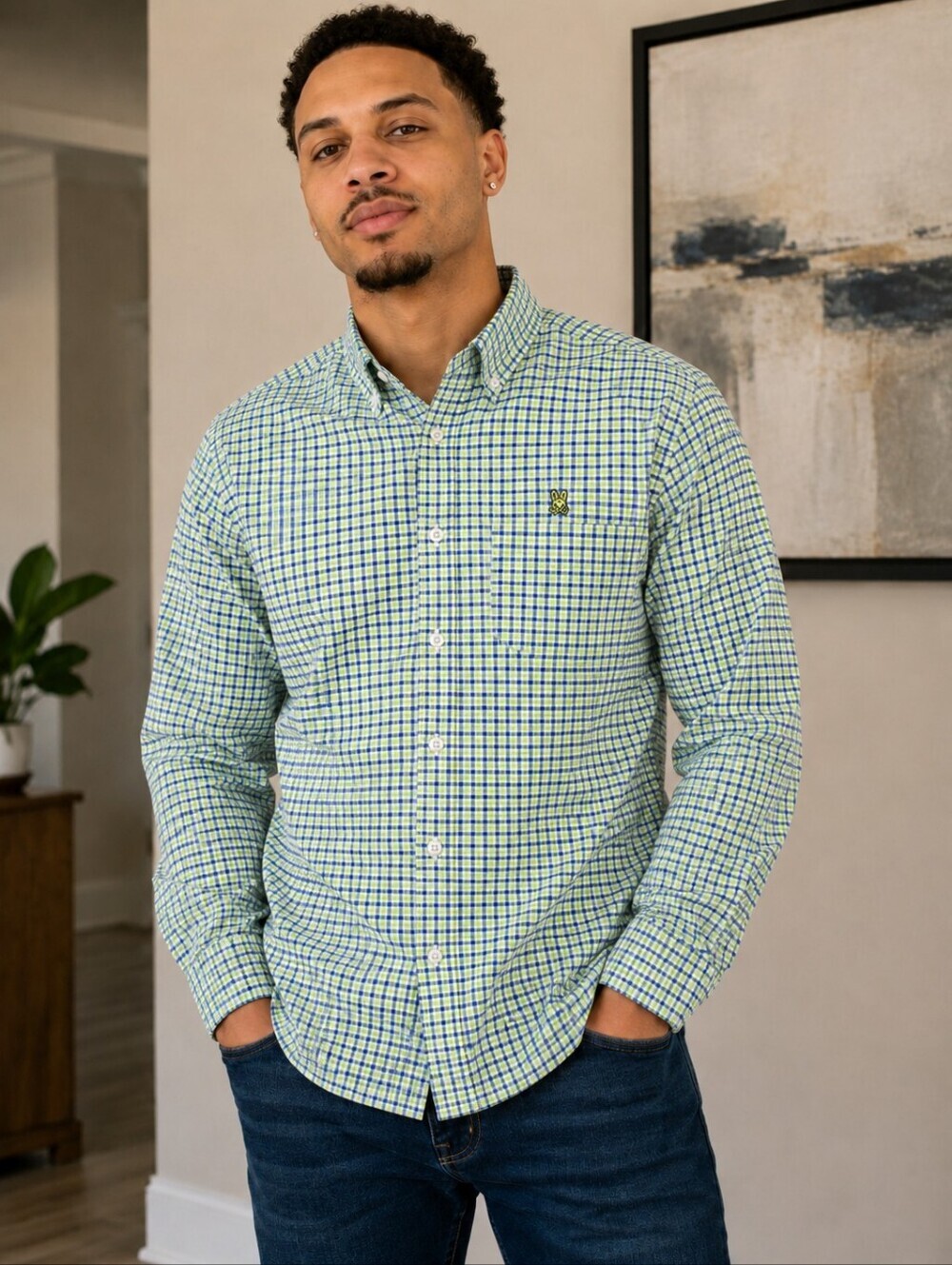 Psycho Bunny Plaid Cotton Oxford Shirt